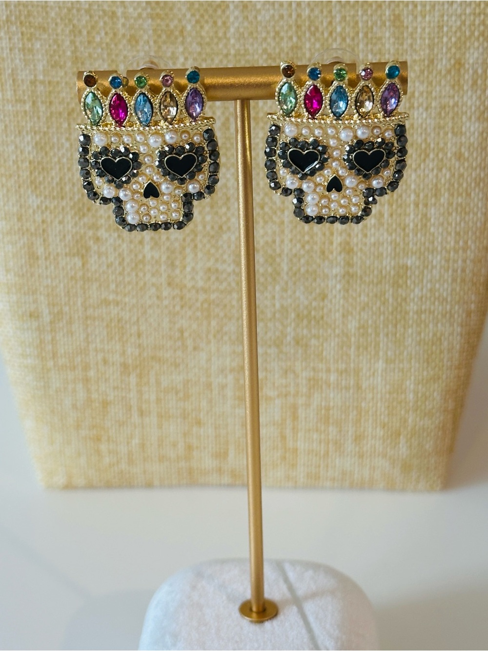 Fashion Jewelry Multicolor & Black Skull Crown Stud Earrings